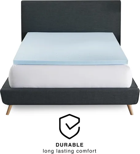 Vista 4 de Cubrecolchón de espuma viscoelástica de 3 pulgadas, con infusión de gel, diseño ventilado, espuma certificada CertiPUR-US, color azul