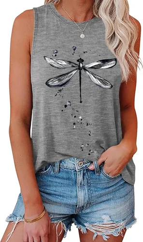 Vista 28 de Hount Camisetas sin mangas para mujer, estilo casual, holgadas, con gráficos, cómodas, para verano, básicas, camisetas tipo túnica 10-beige