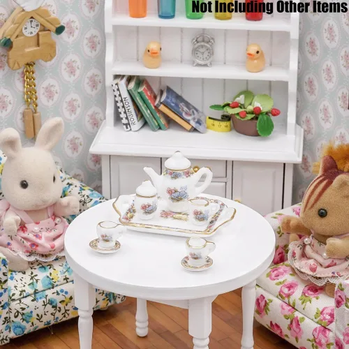 Vista 2 de Odoria Juego de té de porcelana en miniatura 1/12, 8 piezas, accesorios de decoración de casa de muñecas