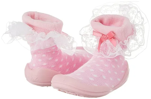 Vista 16 de Nuby Snekz - Zapatos cómodos de suela de goma para primeros pasos, lunares rosados, talla S, 7-14 meses