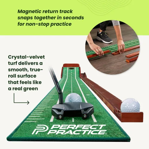 Vista 5 de Perfect Practice Putting Mat & Golf Chipping Net - Indoor Golf Training Aid Indoor putting green and chip shot practice, crystal velvet turf