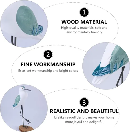 Vista 2 de Sewroro 2 estatuas de madera de gaviota, estatuas de madera de gaviota, estatuas de pájaros, figuras de simulación de aves marinas para centro