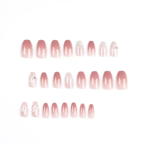 Vista 34 de Uñas postizas francesas a presión, uñas postizas largas de acrílico con forma de ataúd de cobertura completa, uñas postizas de bailarina