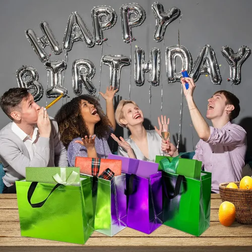 Vista 4 de GITMIWS Bolsas de regalo brillantes de 13 pulgadas con pañuelos, juego de 18 bolsas reutilizables de colores mixtos, tamaño grande, ideal como bolsa