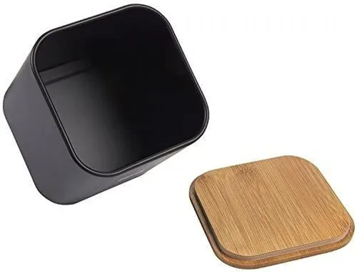 Vista 5 de Juvale - Juego de 3 recipientes de cocina con tapas de bambú (4.6 x 4.8 x 4.6 pulgadas), color negro