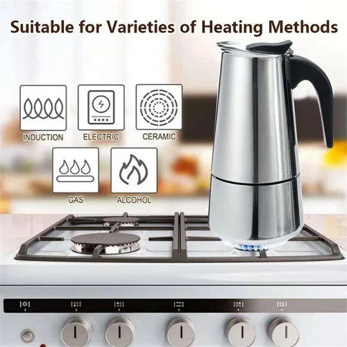 Vista 6 de Cafetera eléctrica del percolador, olla de mesa de café espresso de fondo ancho de acero inoxidable (3.4 fl oz)
