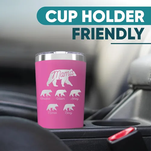Vista 6 de Vaso personalizado de mamá oso y cachorros de 20 onzas, taza de viaje de acero inoxidable con aislamiento grabado personalizado con tapa, regalos