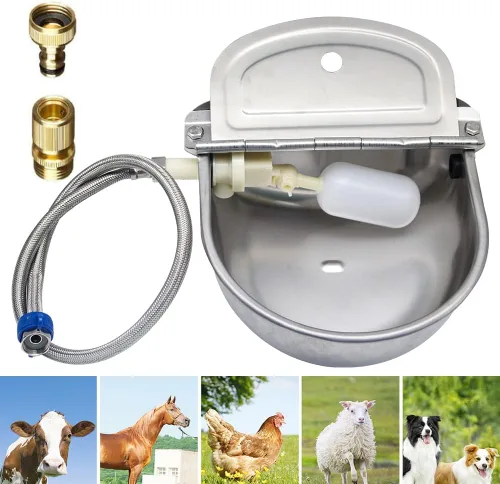 Vista 7 de Bebedero automático para ganado, acero inoxidable 304 con válvula de flotador, cuenco de riego de animales para perros, caballos, cabras, ganado