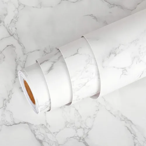 Vista 6 de Livelynine Papel de contacto de mármol blanco de 197 x 24 pulgadas de ancho, para encimeras de despegar y pegar, papel tapiz impermeable