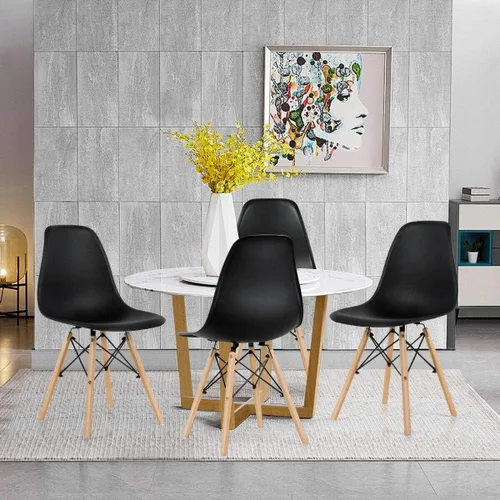 Vista 9 de DORTALA Sillas de comedor premontadas, sillas de plástico con patas de madera, respaldo ergonómico, sillas sin brazos de estilo moderno para sala