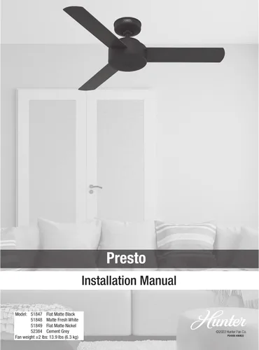 Vista 15 de Hunter Presto, ventilador de techo, para interiores, sin luz, moderno, 44 pulgadas, gris paloma