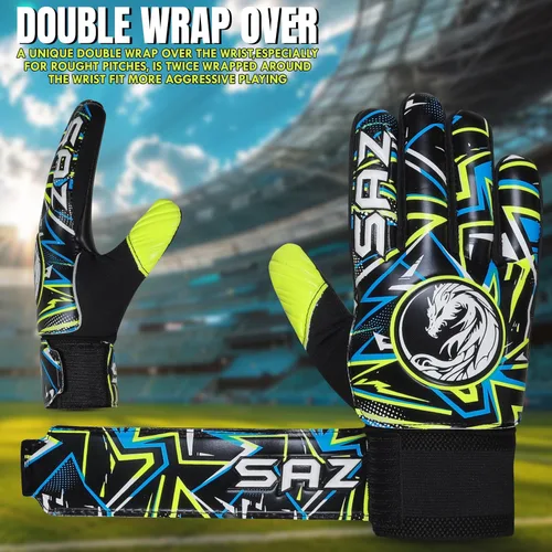 Vista 5 de SAZ Guantes de portero de fútbol, guantes de portero de fútbol para niños, niños y jóvenes, guantes de portero de fútbol con palmas de látex