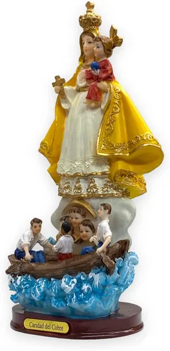 Vista 2 de Imagen Estatua Virgen Caridad de Cobre 10 pulgadas Estatua de Nuestra Señora de la Caridad Figura Religiosa Regalo Religioso