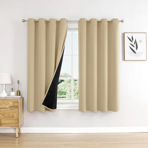 Vista 52 de ChrisDowa Cortinas 100% opacas de 63 pulgadas de largo para dormitorio con forro negro, 2 capas gruesas totalmente opacas con aislamiento térmico
