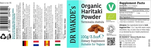 Vista 2 de DR WAKDE's Haritaki en polvo orgánico (Hirda Terminalia chebula) - 100g (3.5oz) Polvo puro, crudo y seco Hierba ayurvédica Vegano No se