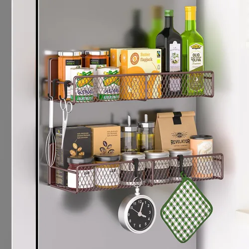 Vista 22 de Estante magnético para especias para refrigerador, paquete de 7 estantes magnéticos fuertes 100% de metal, organizador de especias con soporte