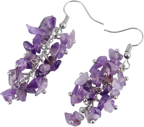 Vista 3 de Nupuyai Juego de joyas de cristal de amatista curativo, pendientes colgantes de cristal morado, collar con colgante de piedra de varita y pulsera