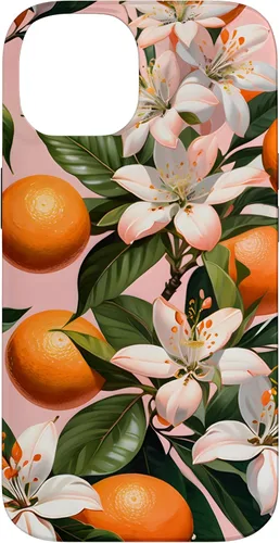 Vista 4 de Carcasa para iPhone 17 con diseño de flores de naranja sobre fondo rosa