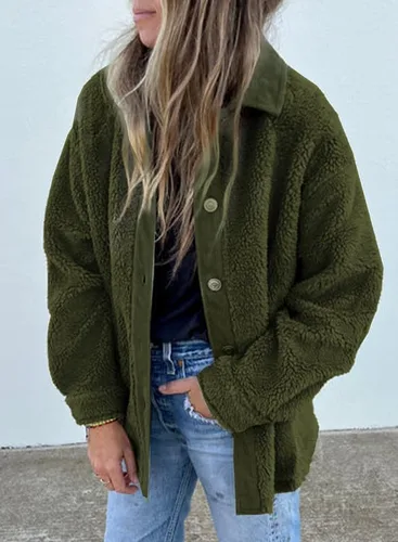 Vista 3 de Dokotoo Abrigos de invierno para mujer, con cuello vuelto y botones, manga larga, con bolsillos