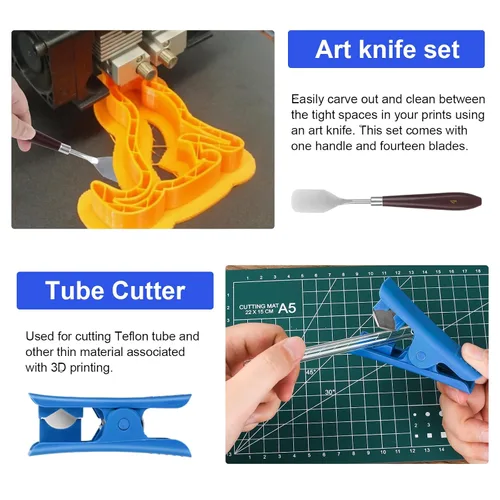 Vista 5 de Kit de herramientas para impresora 3D KuanStore, accesorio para impresión 3D con 55 piezas incluye herramienta de desbarbado, calibre, juego