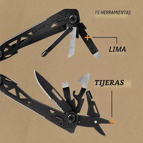 Vista 4 de Gerber Gear Suspension-NXT EDC - Cuchillo de bolsillo multiherramienta 15 en 1, alicates de punta de aguja y pelacables para acampar y Negro