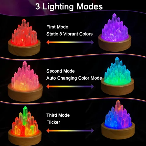 Vista 5 de Lámpara de cristales curativos con base de luz de madera, lámpara de noche de cuarzo transparente, lámpara de ambiente de cristal curativo natural