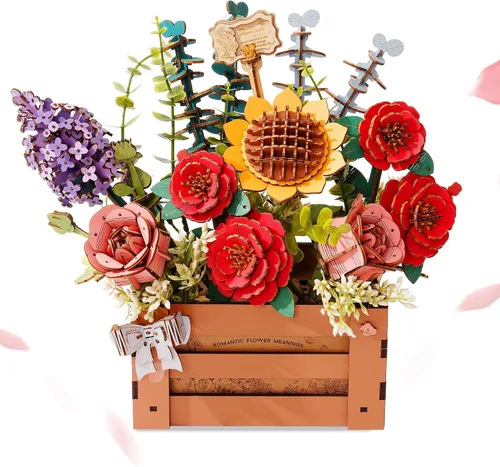 Vista 8 de Rompecabezas de Flores de Madera 3D para Adultos - Caja de Floración de Madera, Kit de Modelo de Manualidades DIY, Conjunto de Construcción