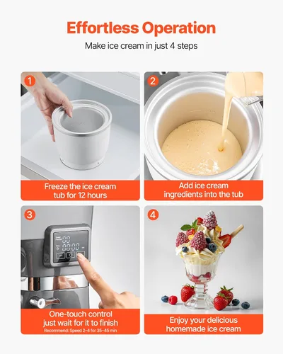 Vista 5 de VEVOR Máquina para hacer helados, capacidad de 1.8 cuartos de galón, batidora eléctrica de pie de 6 velocidades, con pantalla digital LED