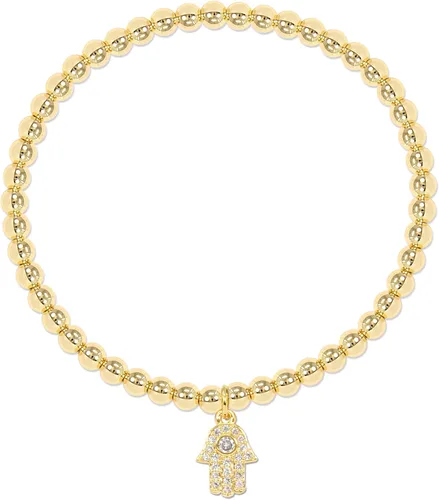 Vista 2 de Pulseras para mujer de acero inoxidable dorado y plateado de 0.157 in con cuentas elásticas