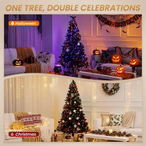 Vista 2 de Árbol de Navidad preiluminado de 7.5 pies, color negro, 1500 puntas
