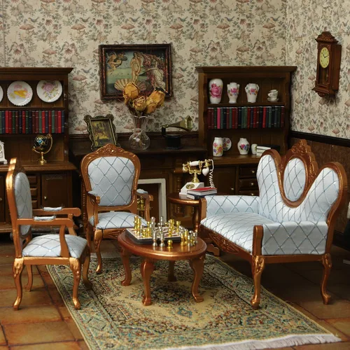 Vista 2 de iLAND Juego de muebles de casa de muñecas victoriana, muebles y accesorios para casa de muñecas, sofá de casa de muñecas en miniatura con accesorios