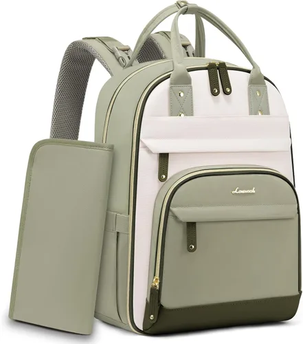 Vista 9 de LOVEVOOK mochila para pañales de gran capacidad, Beige Marrón Negro, Classic