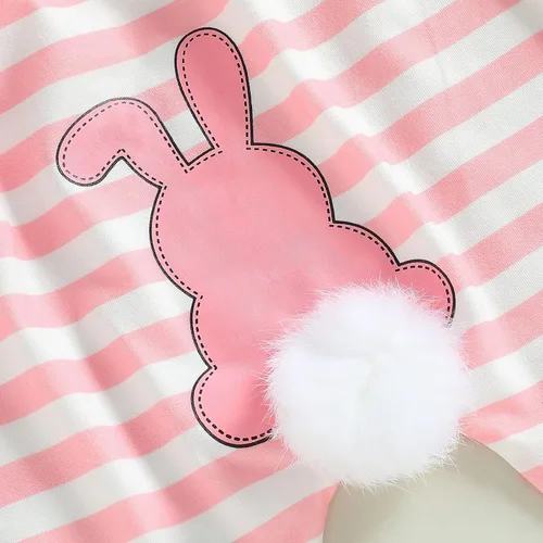 Vista 7 de Conjunto de ropa para bebé recién nacido con diseño de conejito de manga larga y pantalones a rayas