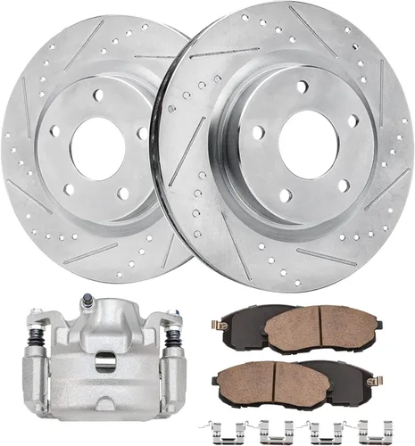 Vista 25 de Detroit Axle - Rotores de freno para Ford 2013-2019 Explorer Taurus Flex Lincoln MKT MKS, rotores de freno de disco ranurados perforados de repuesto
