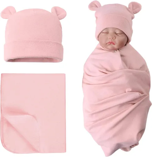 Vista 16 de PESAAT Conjunto de gorro de algodón para bebé, sombreros para recién nacidos, mantas de recepción para bebés niños y niñas Verde militar