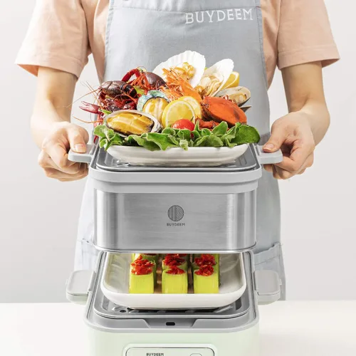 Vista 2 de BUYDEEM G553 Vaporizador eléctrico de alimentos de dos niveles de 10 cuartos de galón para cocinar, un toque, vaporizador multifuncional digital