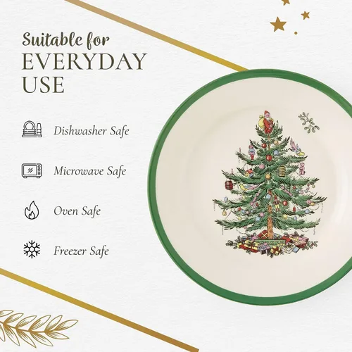 Vista 6 de Vajilla Spode, diseño de árbol de Navidad, Blancuzco