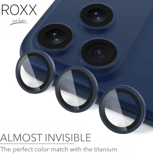 Vista 3 de ROXX - Protector de cámara japonés 9H Azul profundo Para iPhone 17 Pro y 17 Pro Max Más duro Más claro Resistente a los arañazos Ajuste