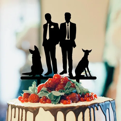 Vista 14 de Decoración rústica para tartas de boda del mismo sexo, silueta de novios, decoración para tartas de boda con Rottweiler y Basset Hound Novio y Novio