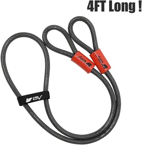 Vista 3 de BV Candado de seguridad de cable resistente de 4 pies con bucles – Cable de alambre trenzado de acero extra grueso de 10 mm (3/8"), resistente a