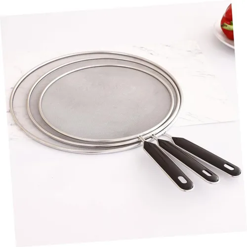 Vista 2 de Protector de salpicaduras de aceite de malla fina, 3 unidades, con mango para estufa, protección contra salpicaduras de grasa y grasa, sartén