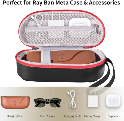 Vista 6 de LUOKE Estuche rígido de transporte para Ray-Ban Meta WayfarerSkylerHeadliner caja de carga con accesorios para gafas inteligentes RayBan