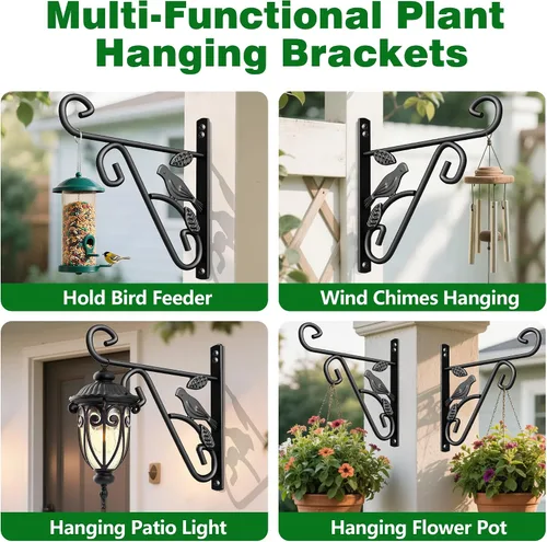 Vista 4 de AMAGABELI GARDEN & HOME Paquete de 2 colgadores colgantes para plantas al aire libre de 10 pulgadas, soportes de metal para colgar en la pared