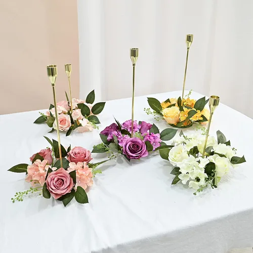 Vista 7 de Portavelas de flores hechas a mano de 8 pulgadas, portavelas rústico, centro de mesa de boda, decoración de mesa de Navidad [blanco], anillo de vela