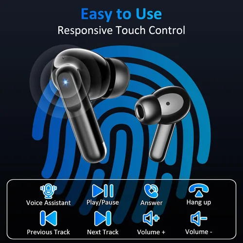 Vista 7 de Auriculares inalámbricos Bluetooth 5.4, 6 micrófonos ENC cancelación de ruido llamada clara, auriculares intrauditivos sonido estéreo de alta Negro