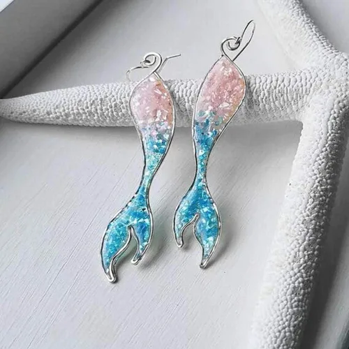 Vista 4 de Gsdviyh36 - Pendientes de gancho, diseño de cola de sirena, para mujer y niña