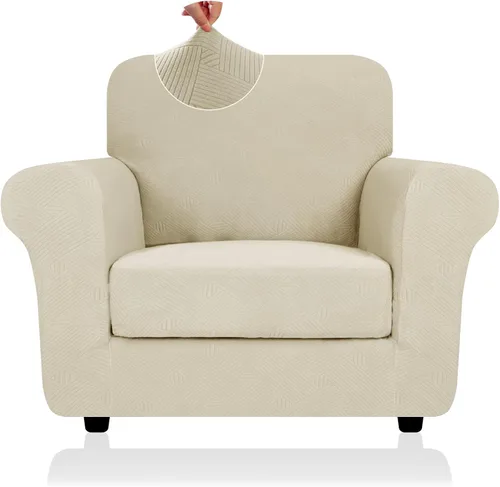 Vista 8 de ZNSAYOTX 2026 Funda de silla a rayas de 2 piezas (79 cm - 117 cm), funda de sillón elástica gruesa con banda elástica antideslizante y lazos