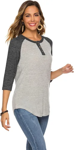 Vista 5 de HOCOSIT - Camiseta básica de verano para mujer con cuello redondo, estilo novio y manga raglán