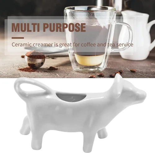 Vista 4 de Crema de cerámica con forma de vaca y jarra de salsa, mini jarra de leche de 3.4 fl oz para café, té, cocina