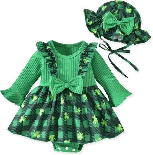 Vista 14 de Aalizzwell Vestido mameluco de una pieza para bebés y niñas con sombrero de 0 a 18 meses Rojo Navidad
